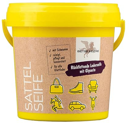 B & E Sattelseife mit Schwamm, 1000 ml reinigt pflegt konserviert | Lederseife Lederreinigung |Saddle Soap | Savon Pour Selle Avec eponge