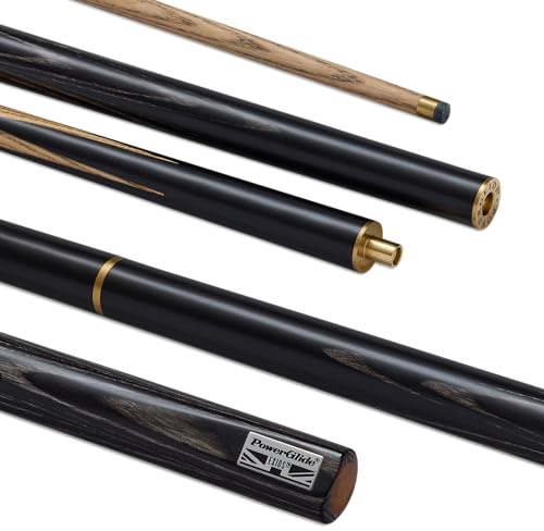POWERGLIDE EXIOS Ash 3/4 sammanfogad snooker pool eller biljardköpinne – askskaft – handskarvad rumpa – 29,5 dl – full storlek 57 tum – 9,5 mm spets – svart