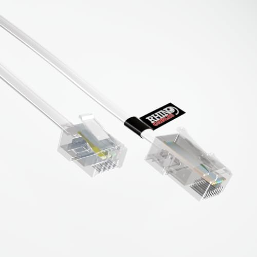 rhinocables RJ11 to RJ45 Cable - Ethernet Patch Network Lead | Reliable Router & Modem Connectivity | ADSL, VoIP, Fax & Phone Compatible | Multiple Lengths & Colours Available (1m,White)