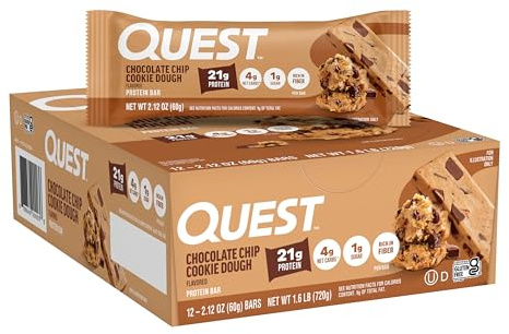 Quest Nutrition Chocolate Chip Cookie Dough Protein Bars, High Protein, Low Carb, Gluten Free, Keto Friendly, 12 Count