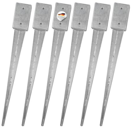 6x Bodeneinschlaganker 91x91x750mm, verzinkt, für Kanthölzer | zum Einschlagen ins Erdreich, ohne Betonieren