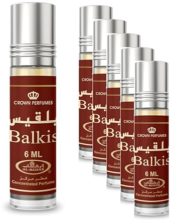 Lot de 6 Huiles de Parfum BALKIS Al Rehab 6 ml Notes Vanille Miel Lys Précieux Sans Alcool – Huile Parfumée Musc Parfum Oriental pour Femme et Homme