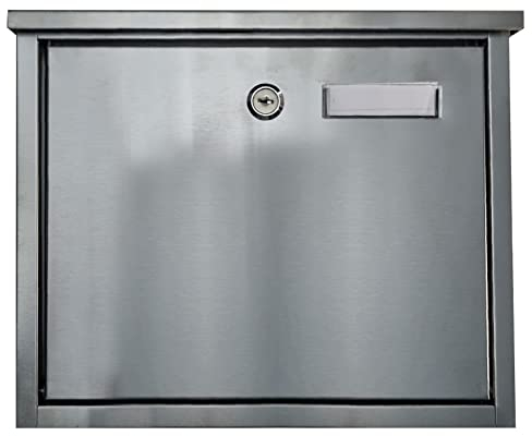 FURNISHED Wall Mounted Letter Box - Large Mail Outdoor Post Box Weather Resistant Postbox for Outside Wall Stainless Steel Lockable Letterbox Top Loading Mailbox with Cylinder Lock, Silver