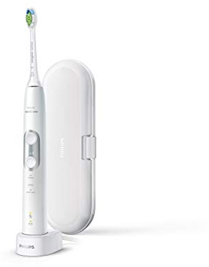 Philips Sonicare ProtectiveClean 6100 elektrische Zahnbürste, Schallzahnbürste mit App, 3 Putzmodi und 3 Intensitätsstufen, Drucksensor, Reiseetui, Weiß, Modell HX6877/28