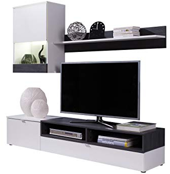 Mirjan24 Wohnwand Andreas, Elegantes Wohnzimmer-Set als Anbauwand, griffloses Öffnen, bestehend aus TV-Lowboard, Hängevitrine, Wandregal mit viel Stauraum (weiß/Kiefer dunkel, ohne Beleuchtung)