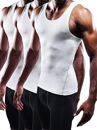 NELEUS Men's Athletic 3 Pack Compression Tank Top Dry Fit Undershirts,White,XS