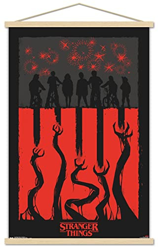 Trends International Netflix Stranger Things: Season 3 - 4Th Illustration Wall Poster, 22.375 x 34, Premium Print and Beechwood Hanger Bundle