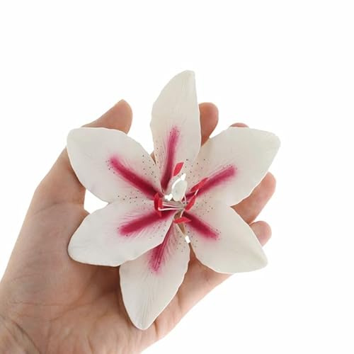 Global Sugar Art Stargazer Lily, White & Pink Sugar Flowers, Extra Large 3 Count by Chef Alan Tetreault