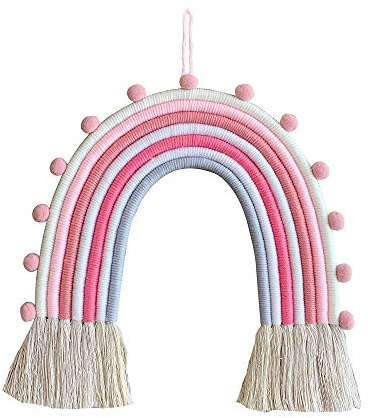 Shiwaki Regenbogen Wanddekoration Hngezimmer Boho Kleiner Wandteppich,gewebt dekorativ mit Quaste,weiches Baumwollseil Niedliche Wandkunst Hintergrund (Pink)