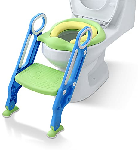 YARDIN Faltbar Toilettentrainer Toilettensitz kinder mit Leiter Höhenverstellbar Kinder-Töpfchen Töpfchentrainer Rutschfest für 1-7 Jähr Kleinkinder (Blau und Grün)