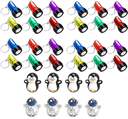 Harxin 32 PCS Pacchetto Portachiavi Torcia, 24 PCS Mini Torcia Portachiavi, 8 PCS Roly Poly, Torcia Elettrica Portatile Catena Multiuso Torce per Il Campeggio Escursioni Caccia Zaino