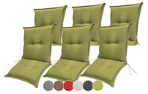 sunnypillow Stuhlauflagen Niedriglehner 100 x 50 (6er Set) - Gartenstuhlauflage Extra Dicke 9 cm - Auflage für Gartenmöbel UV-Lichtecht, Wasserdicht - Outdoor Stuhlkissen für Gartenliegen - Grün