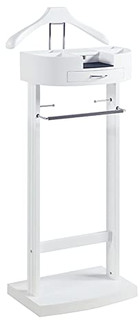 Vit Herrbetjänare for sovrum Herrskötare solitt trä klädbutler for kläder och tillbehör Herrtjänare med hylla Byxhållare (Color : White, Size : 43.1x34.2x106.6cm)