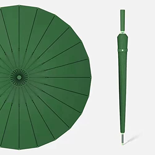 Meichoon Grand Parapluie de Voyage à 24 Baleines Avec Poignée en Cuir Imperméable Résistant au Vent en Fibre de Verre Pour Homme et Femme KS46 Vert Foncé