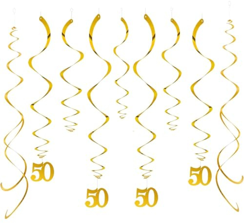 GAKA FAVOR Wirbel Deko Zahl 50 Gold Spiralen Girlande Folien Deckenhänger DoppelSpiral Deko für 50 Geburtstag, Hochzeit, Jubiläum oder Partydeko （20 Stück ）