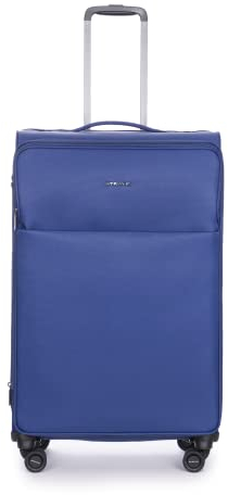 Stratic Light + Koffer Weichschale Reisekoffer Trolley Rollkoffer groß, TSA Kofferschloss, 4 Rollen, Erweiterbar, Größe L, Blau