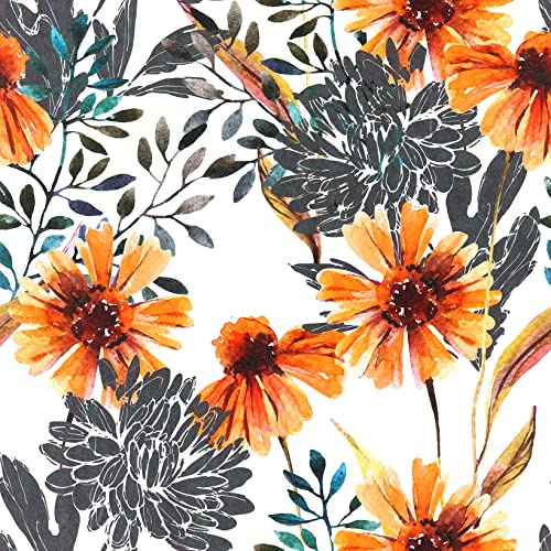 ReWallpaper Selbstklebende Folie Blumen Tapete mit Gänseblümchen Aquarell 44.5CM×7M Möbelfolie Selbstklebend Blumenmuster Selbstklebefolie Weiß Gelb Grau Wasserfest Klebefolie Schrank Badezimmer Wand