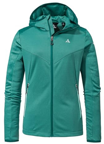Schöffel Damen Fleece Hoody Svardalen L, schnell trocknende Fleecejacke mit Kapuze, funktionaler Outdoor Hoody, mit Reißverschluss-Taschen und elastischem Saum, teal, 44