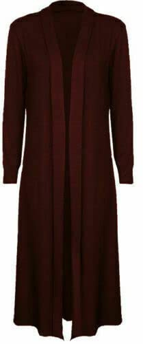 Tease Ladies Maxi Long Length Boyfriend Cardigan Collared Top Long Full Sleeve Floaty (Brown, 14)