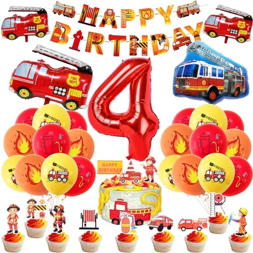 Feuerwehr Geburtstag Deko 4 Jahre 36 Stück, Feuerwehrauto 4 Geburtstag Luftballon, Kindergeburtstag Feuerwehrauto Deko, Feuerwehrmann Geburtstagsdeko, Geburtstagsdeko 4 Jahre Junge | Feuerwehrauto 4 Geburtstag Luftballon, Kindergeburtstag Feuerwehrauto Deko, Geburtstagsdeko 4 Jahre Junge
