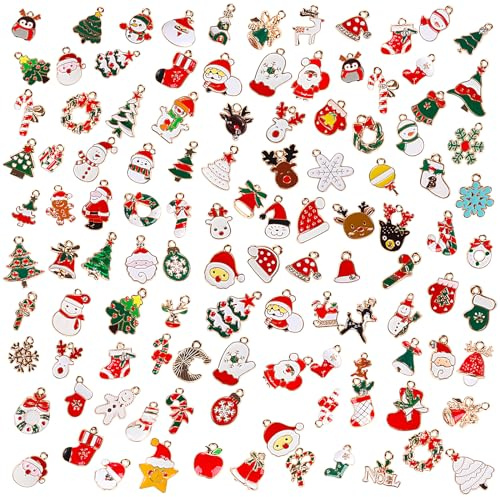 Dereine Weihnachten Emaille Charms, 100 Stück Emaille Charms, Weihnachtsanhänger für die Schmuckherstellung, für DIY Weihnachten Schmuckherstellung Armband Ohrring Halskette Schlüsselanhänger