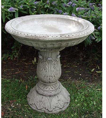 ONEFOLD ORNATE STONE BIRD BATH FEEDER DETAILED HAND CAST STONE GARDEN ORNAMENT WATER FEATURE