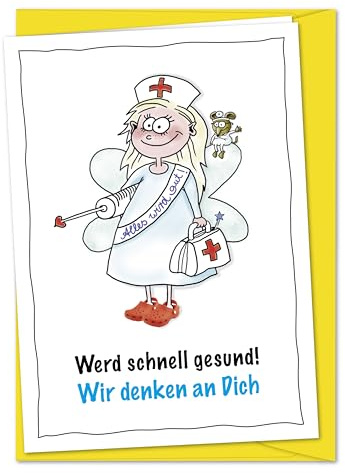 bernsteinfee-CARDS Karte Gute Besserung und werd schnell gesund - XL Karte mit süßer Fee, um gemeinsam schnelle Erholung und Gesundung zu wünschen - Grußkarte inklusive Umschlag