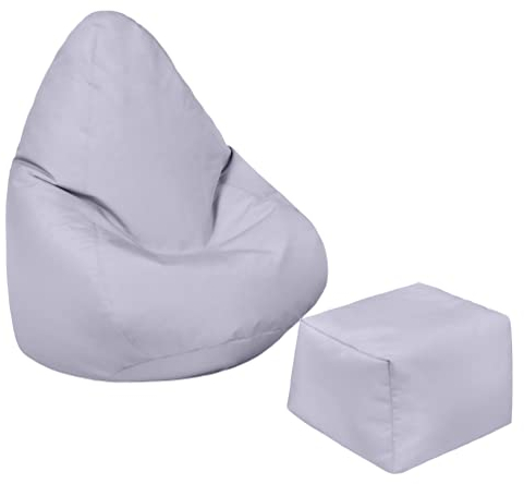 Loft 25 Kinder Sitzsack Gamer Stuhl | Wasserbeständig Möbel | Indoor Outdoor Wohnzimmer Bean Bag Sitz | Ergonomisches Design für Körper Unterstützung (Grau, Sitzsack+Fußhocker)