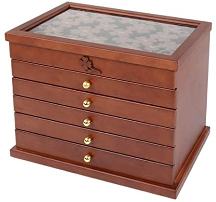 Schmuckkoffer Schmuckkästchen Schmuckbox 6-lagiger Schmuck-Organizer Aus Massivem Holz Mit 5 Schubladen, Große Schmuckablage Aus Holz Für Damen. Schmuckschatulle Schmuckaufbewahrung Schmuckkasten (Co
