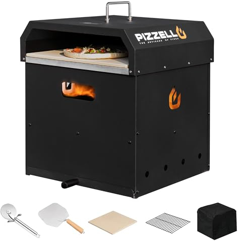 Pizzello-Pizzaofen für den Außenbereich, holzbefeuert, 2-lagige, abnehmbare Außenöfen mit Pizzastein, Pizzaschieber, Pizzaschneider, BBQ-Grillrost, Pizzello Gusto, 40,6 cm