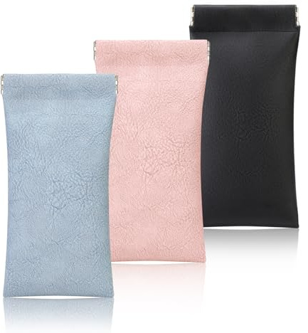 Hifot Brillenetui 3 Stücke, PU Leder Weiches Sonnenbrille Beutel Lesebrillen Tasche, Kunstleder Quetschoberteil Brillenbeutel Brillentasche für Herren Damen