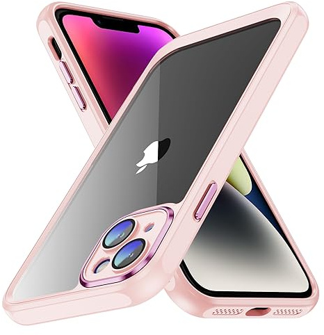 AIOVETEAB Cover Per iPhone 14,Obiettivo per Fotocamera Protezione Completa, Telefono Custodia Antiurto,Retro Antigraffio Trasparente,Rosa