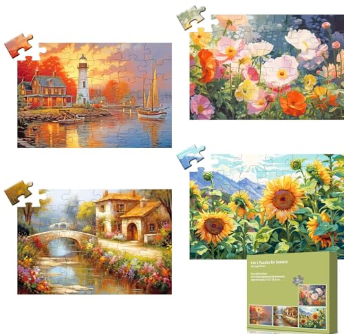 Qingdewan 4 Packungen 36-teilige große Puzzles für ältere Menschen mit Demenz, Alzheimer-Produkte, Aktivitäten, Alzheimer-Puzzles, kognitive Spiele für Erwachsene, ältere Senioren