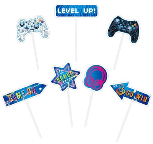 WERNNSAI Cupcake-Topper für Videospiele, 35 Stück, Gamer-Party, Cupcake-Topper für Jungen, Kinder, Spiel-Thema, Geburtstagsparty-Dekorationen, Abendessen, Dessert, Picks, Gaming-Nacht, Partyzubehör