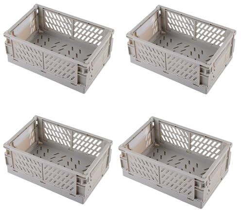 EURXLQ 4 Stück Klappbox Grau 25×16×10cm,Klappkiste Körbe Aufbewahrung Zusammenklappbarer Tragbar Aufbewahrunskisten Bunt aufbewahrungskiste Geeignet für Küche,Bad,Büro,Schlafzimmer
