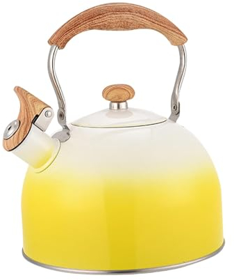 kowaku Bouilloire à thé sifflante sur la cuisinière, Bouilloire à Eau de Camping en Plein air avec Couvercle de Bec, sifflet Fort, Jaune