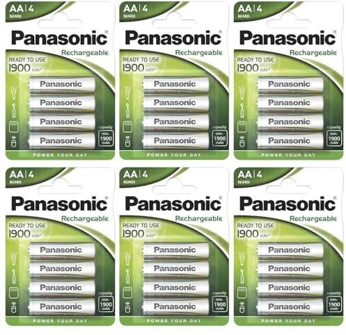 PANASONIC Lot de 6 Blisters de 4 Piles Rechargeables NiMH Mignon AA 1900 mAh Ready to Use