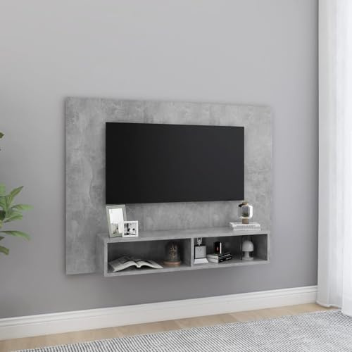 Gecheer Väggmonterad TV-bänk med öppna fack TV-bänk flytande TV-bord vardagsrumsbord spånskiva grå betong 120 x 23,5 x 90 cm