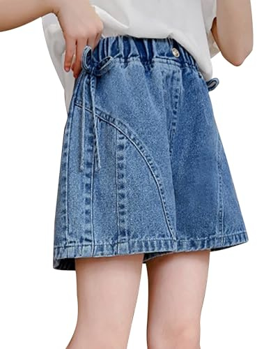 Adigau Mädchen Jeans Shorts Kurze Hose Dehnbar Denim Dehnbar Frühling Stretch Pants Regular Fit Modische Freizeithosen Casual Hotpants für Training Blau 11-12
