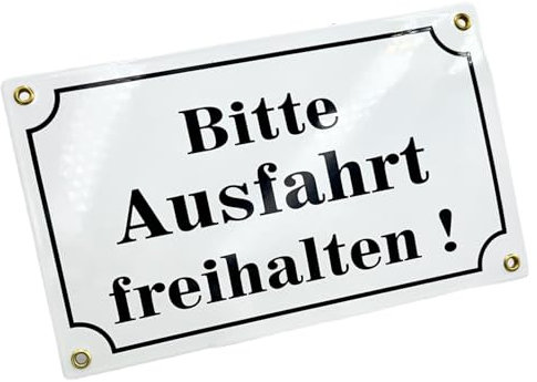 Sosenco Bitte Ausfahrt freihalten Schild – 15x25 cm – Keramik Emaille – Wetterfest – Blechschild – Emailschild – Parken verboten - Weiß