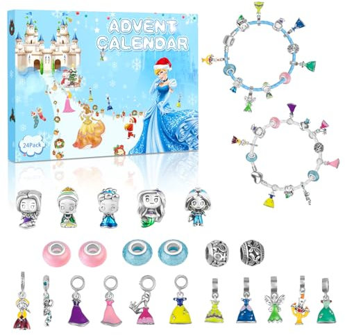 Adventskalender 2024 Teen Girls Charm Armbänder, 24 Tage Weihnachten Countdown Kalender mit 2 DIY Armbändern, 1 DIY Halskette und 22 Charms, Weihnachtsgeschenkideen für Tochter Nichte Enkelin