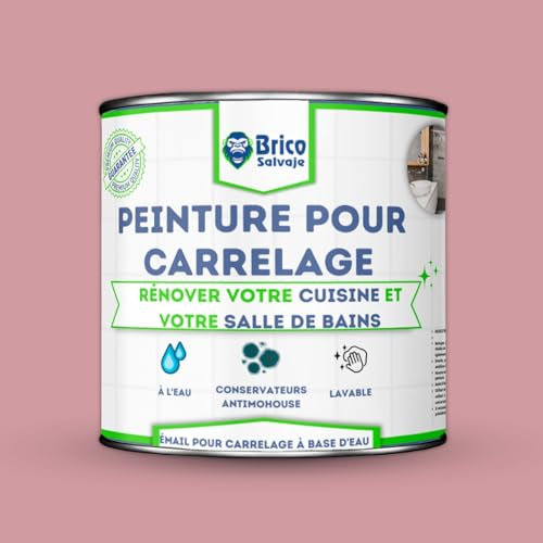 BRICOSALVAJE Vernice per piastrelle da cucina e bagno all'acqua satinata, senza primer, lavabile, elevata durezza (rosa polverato, 750 ML)