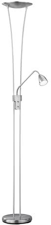 lightling LED Deckenfluter Armando, nickel Metall, Lesearm individuell verstellbar, Fluter mit 2000 Lumen, 20W (Lesearm 500 Lumen, 5W), warmweiß, Höhe: 180 cm, Auslage: 40 cm