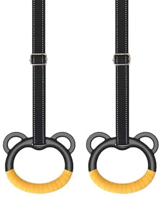 EKalgretrA Turnringe Holz Gymnastikring mit verstellbaren Riemenschnallen, Indoor-Fitness-Gymnastikringe, belastbar bis 200 kg, Übungsringe(Belt Length 2M)