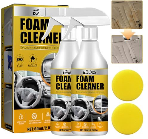 2 Pezzi Detergente in Schiuma Multiuso, Kit Pulizia Auto Interni con Due spugne Incluse, per abitacolo cruscotto pulizia sedili auto, Pulisce Delicatamente