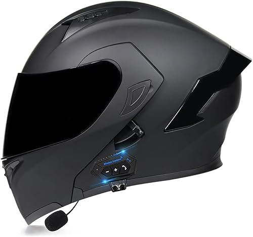 Motorcycle Modular Helmet With Bluetooth Full Face Flip Up Motorbike Helmet With Anti-Fog Dual Visor ECE Approved Crash Helmets Built-in Dual Speaker Microphone For Adult Men Women(D,XL:59~60cm)