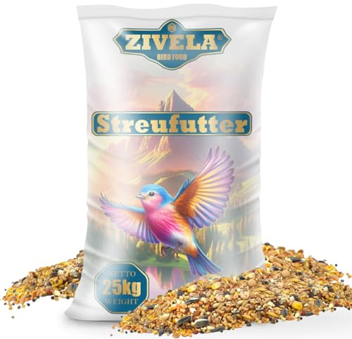 25kg Streufutter | Vogelfutter wildvögel ganzjährig | Vogelfutter Wildvogelfutter 4 Jahreszeiten Premium Mischung | Streufutter für Wildvögel 25kg