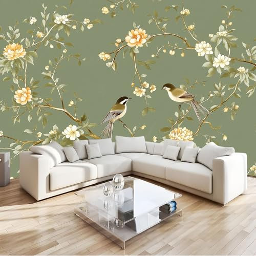 Carta da parati Fiori E Uccelli Cinesi Tradizionali E Retrò Fotomurali Murale alla moda Decorazione da Muro Poster 300x210 cm Gigante Design Carta per pareti Ornamento