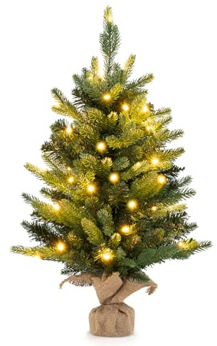 COSTWAY 60 cm künstlicher Weihnachtsbaum mit Beleuchtung, Kleiner Tannenbaum, Tisch-Weihnachtsbaum mit 35 warmweißen LED-Lichtern und Timer für Weihnachtsdeko, Grün