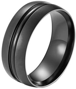 Tolldek Ringe 8MM, Matt Gebürstet Rille Bandring Pärchenringe, Titan Freundschaftsringe Trauringe Schwarz für Männer, Größe 60 (19.1)